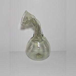 Signed Josef Flek Czech Art Glass Vase – Smoky Grey Twisted Neck Sculpture